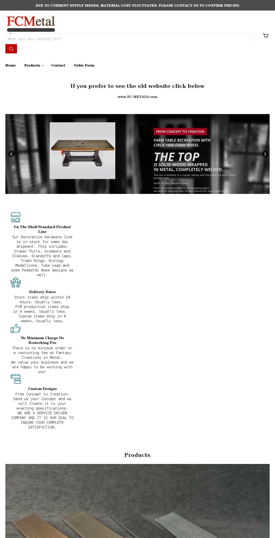 fcmetals.com shopify website screenshot