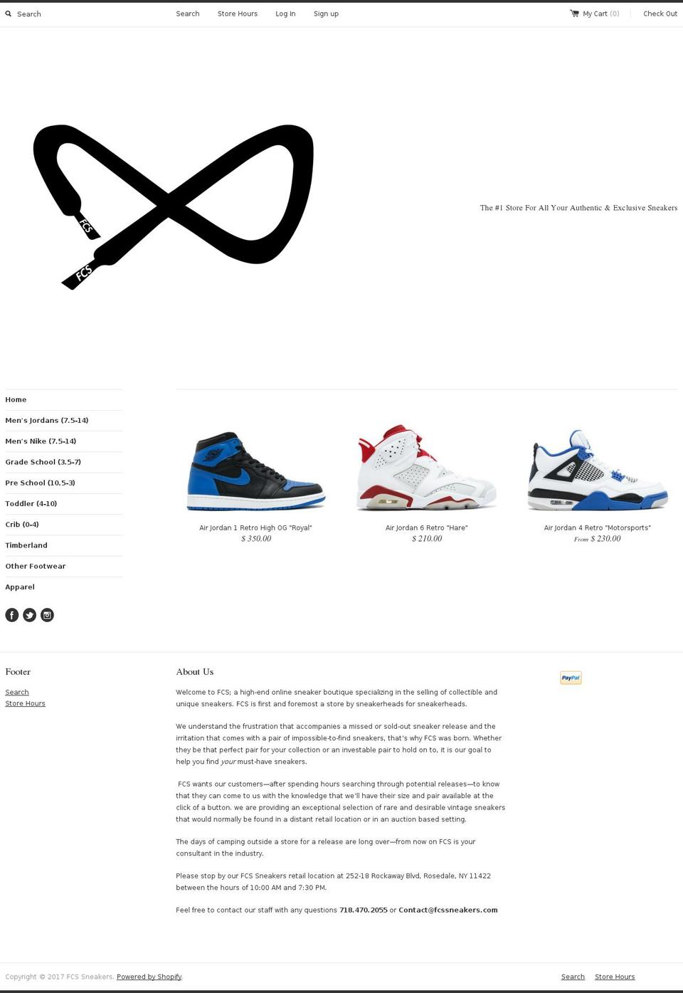 fcssneakers.com shopify website screenshot