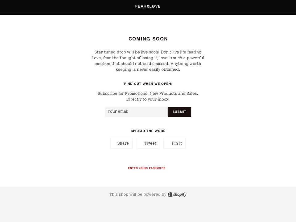 fearlxve.com shopify website screenshot