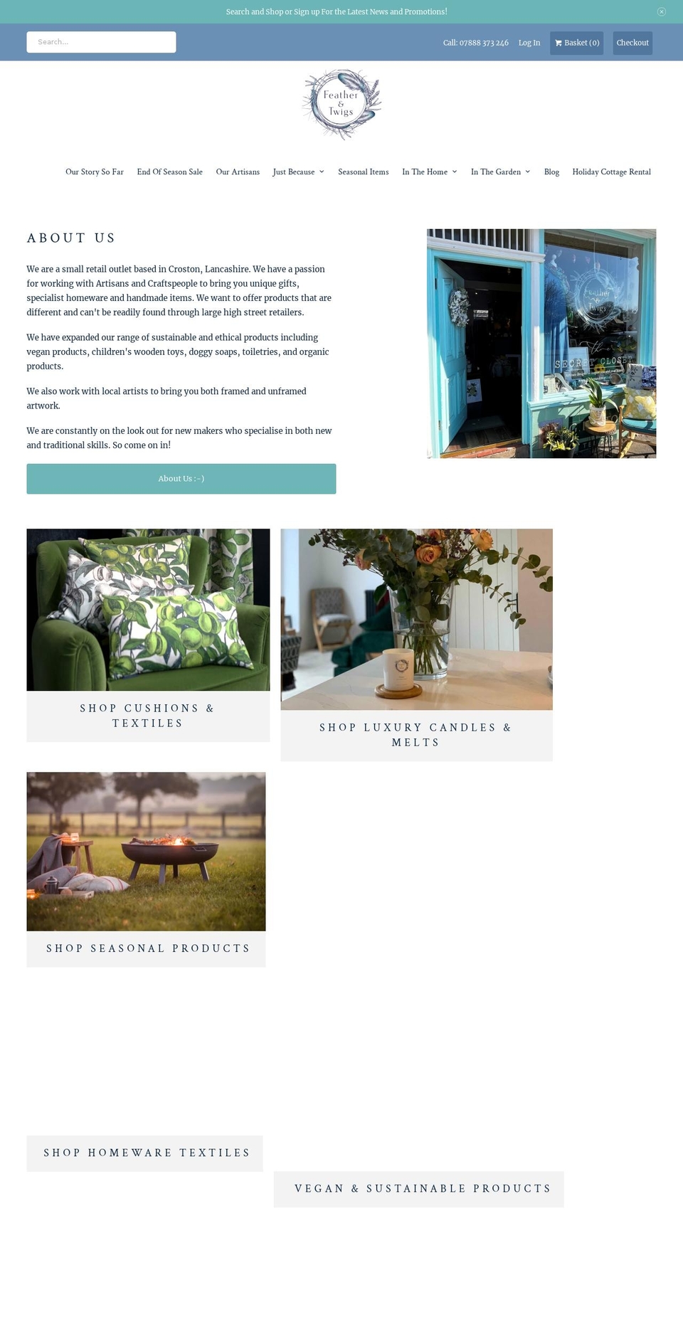 featherandtwigs.com — Shopify storefront screenshot