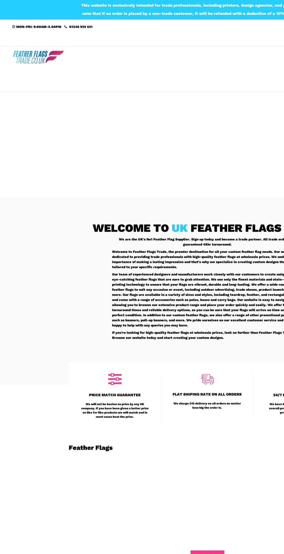 Banita Shopify theme site example featherflagstrade.co.uk