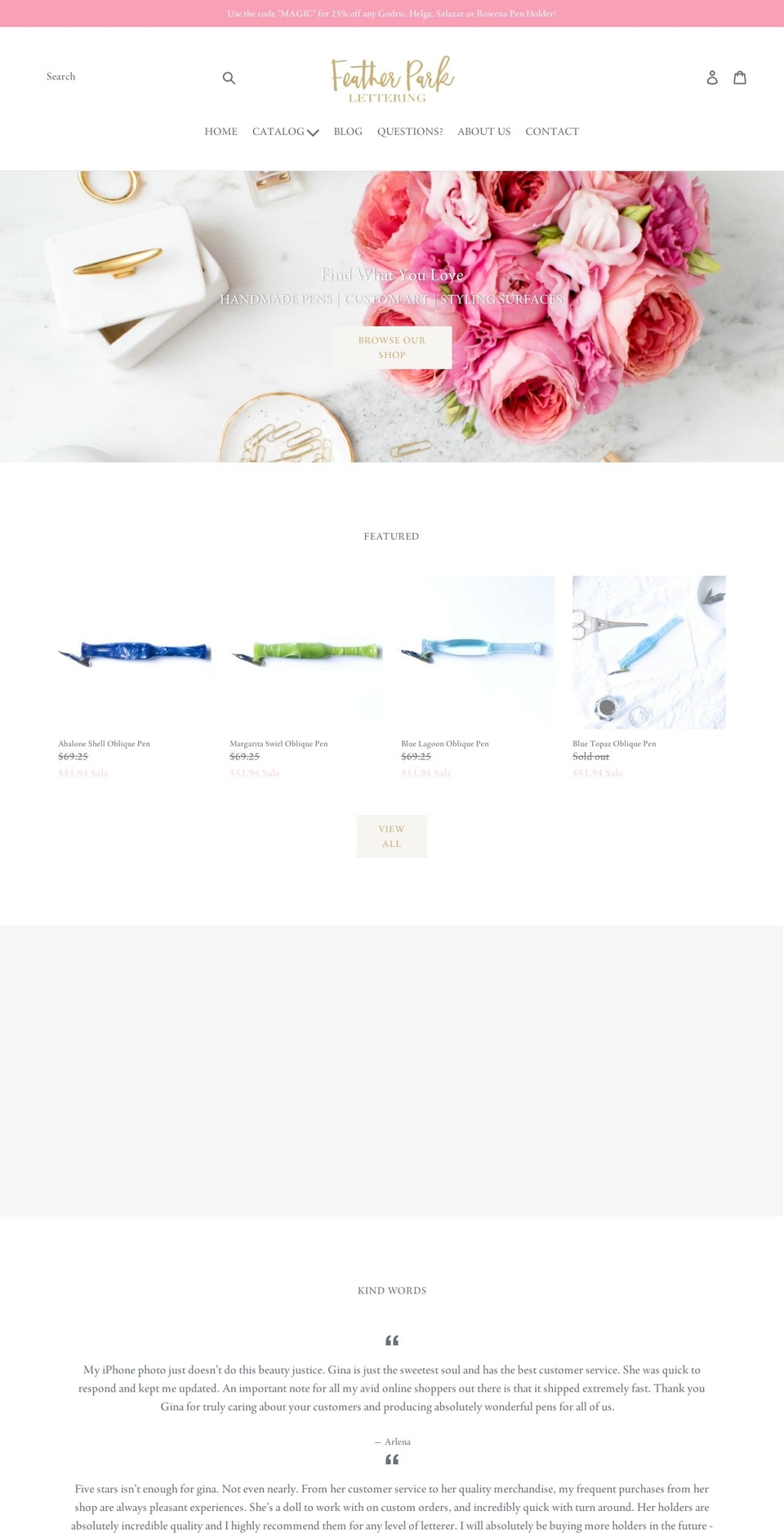 featherparklettering.com — Shopify storefront screenshot