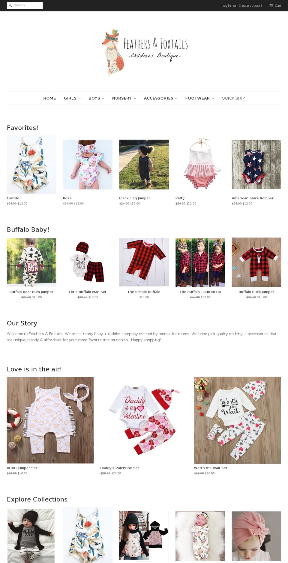 feathersandfoxtails.com — Shopify storefront screenshot