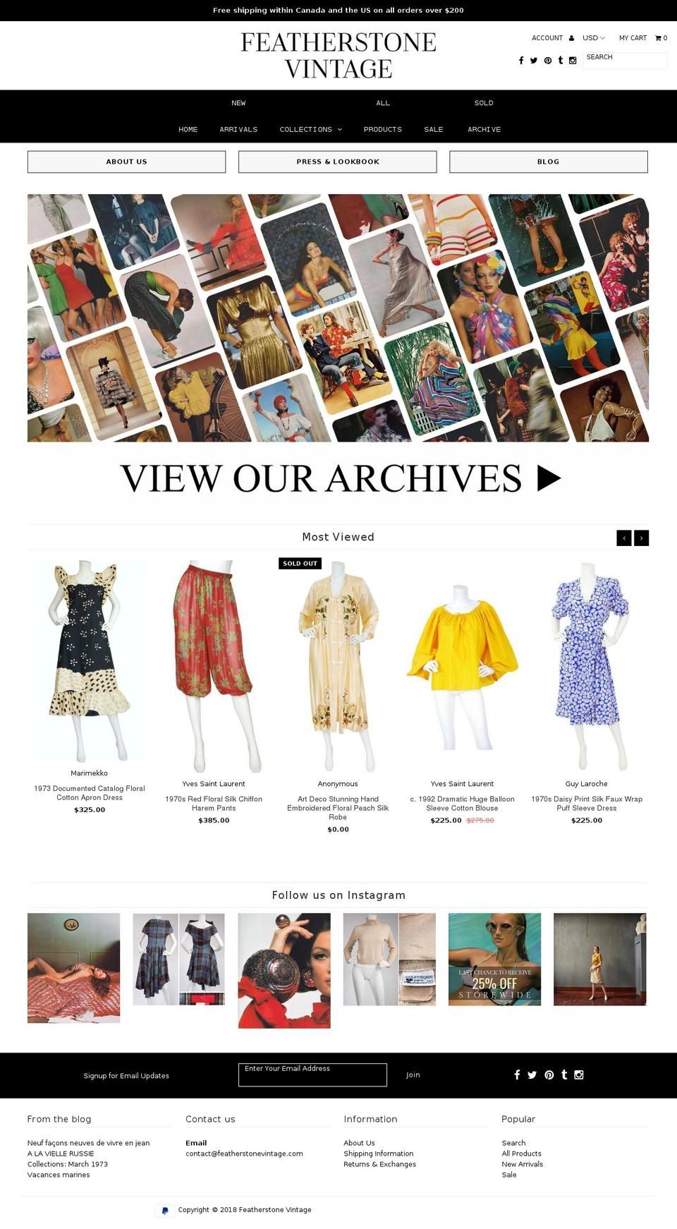 featherstonevintage.com shopify website screenshot