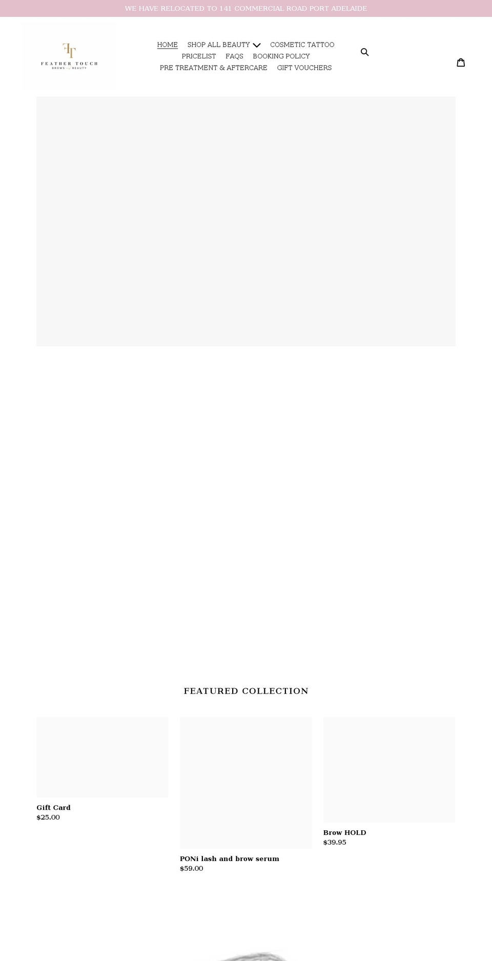 feathertouchbrowsandbeauty.net shopify website screenshot