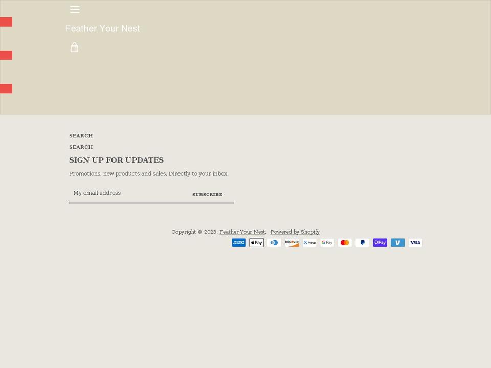 featheryournest.co shopify website screenshot