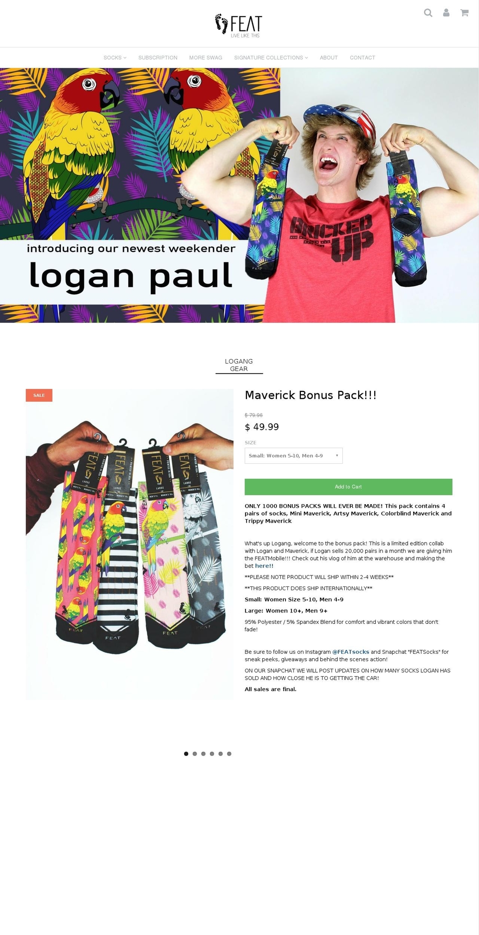 Focal Shopify theme site example featsocks.com