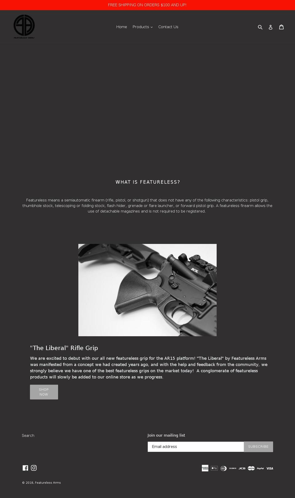featurelessarms.com shopify website screenshot