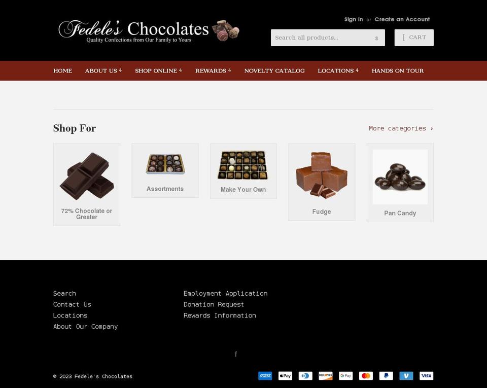 fedeleschocolates.com shopify website screenshot