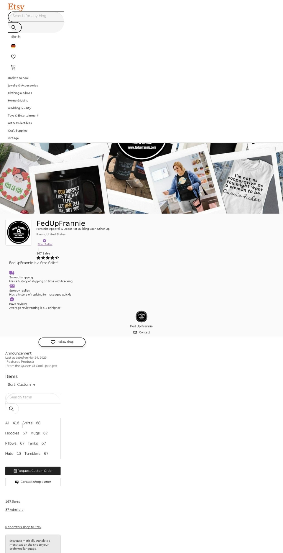 fedupfrannie.com shopify website screenshot