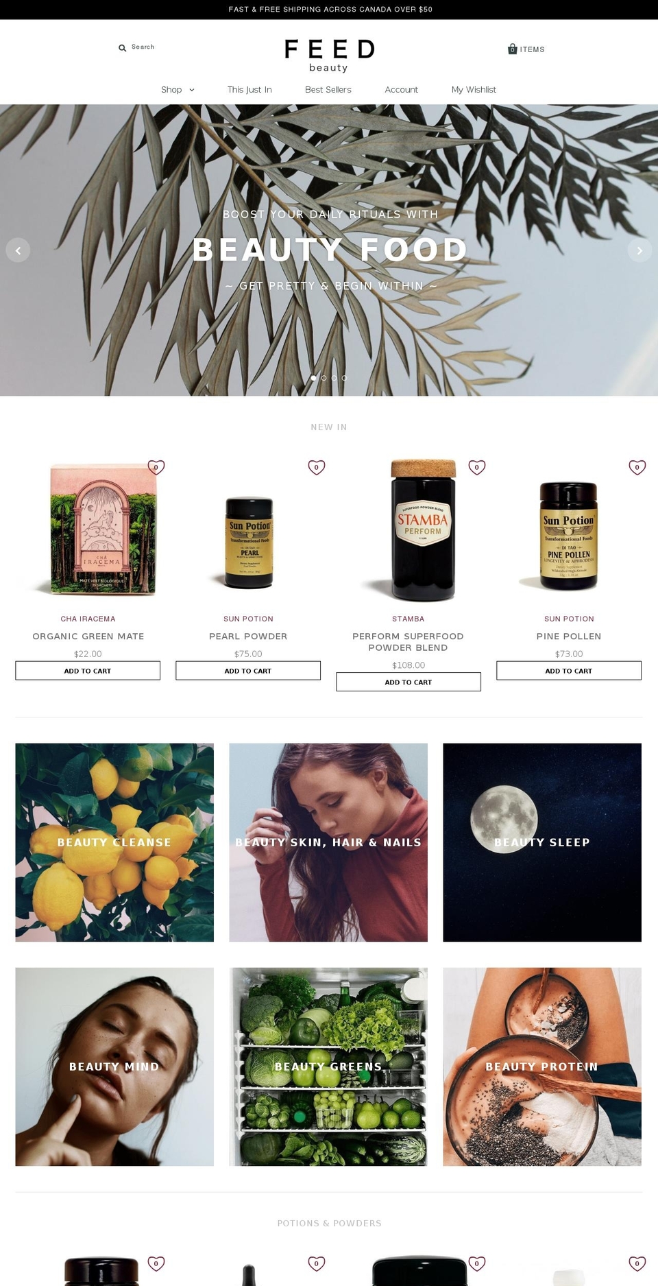Wishlist setup Shopify theme site example feedbeauty.com