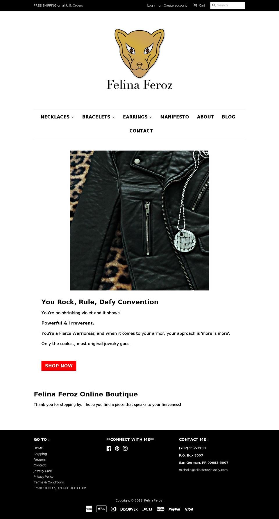 felinaferozjewelry.com — Shopify storefront screenshot