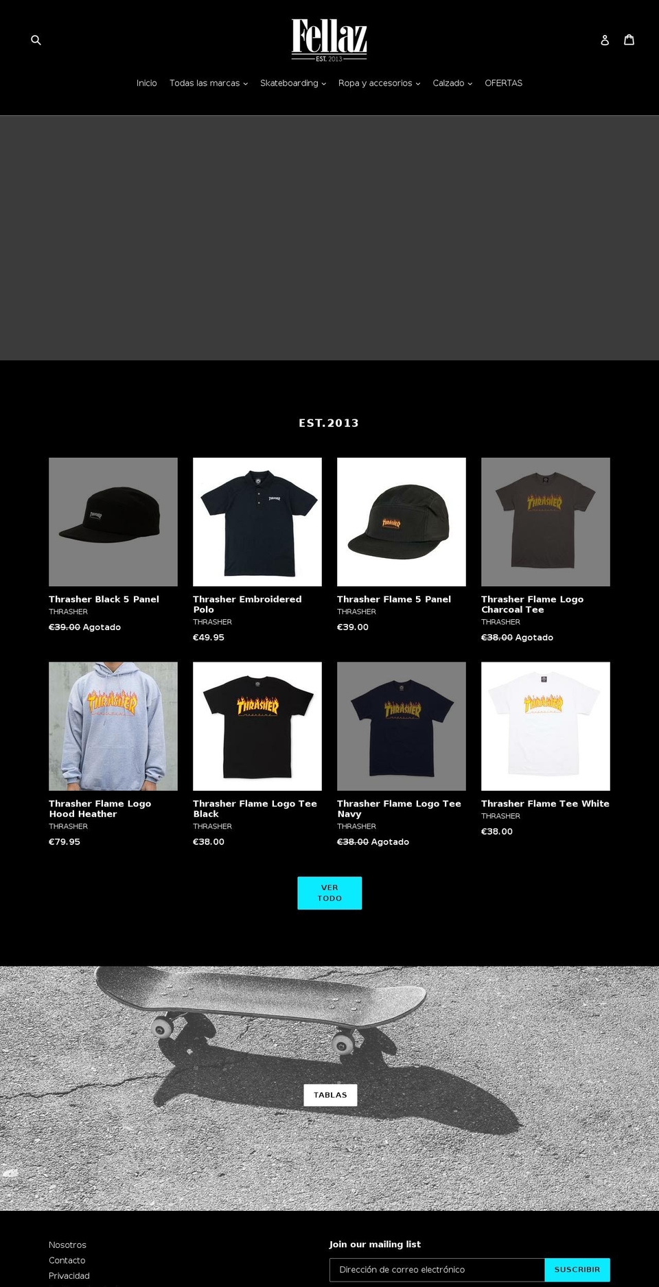 fellazskateshop.com shopify website screenshot