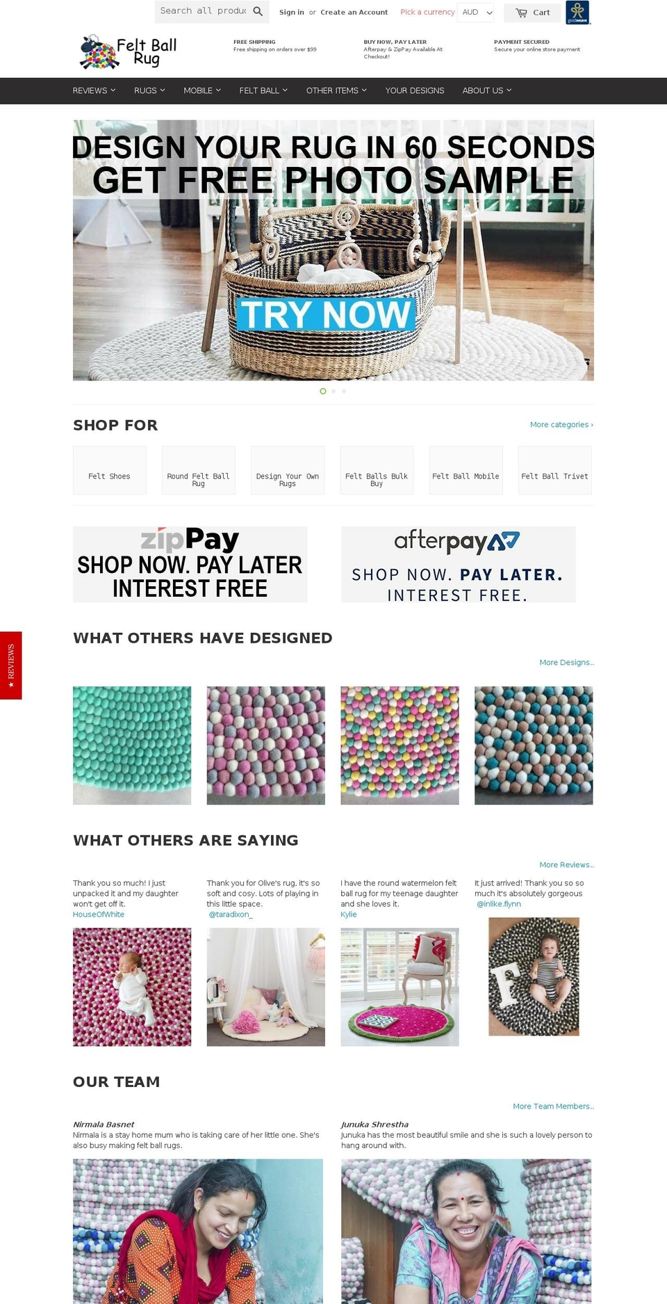 feltballrug.com.au shopify website screenshot