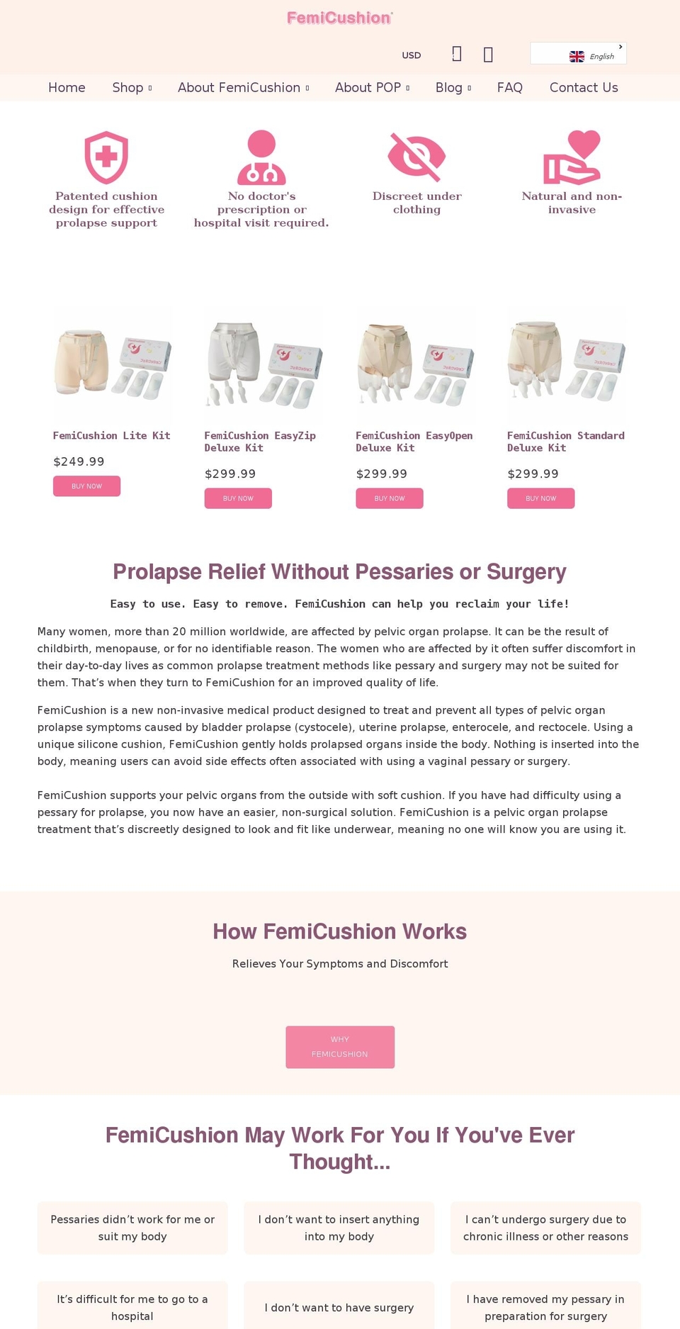 femicushion.com shopify website screenshot