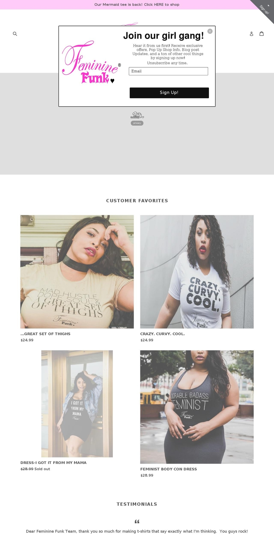 femininefunk.com shopify website screenshot