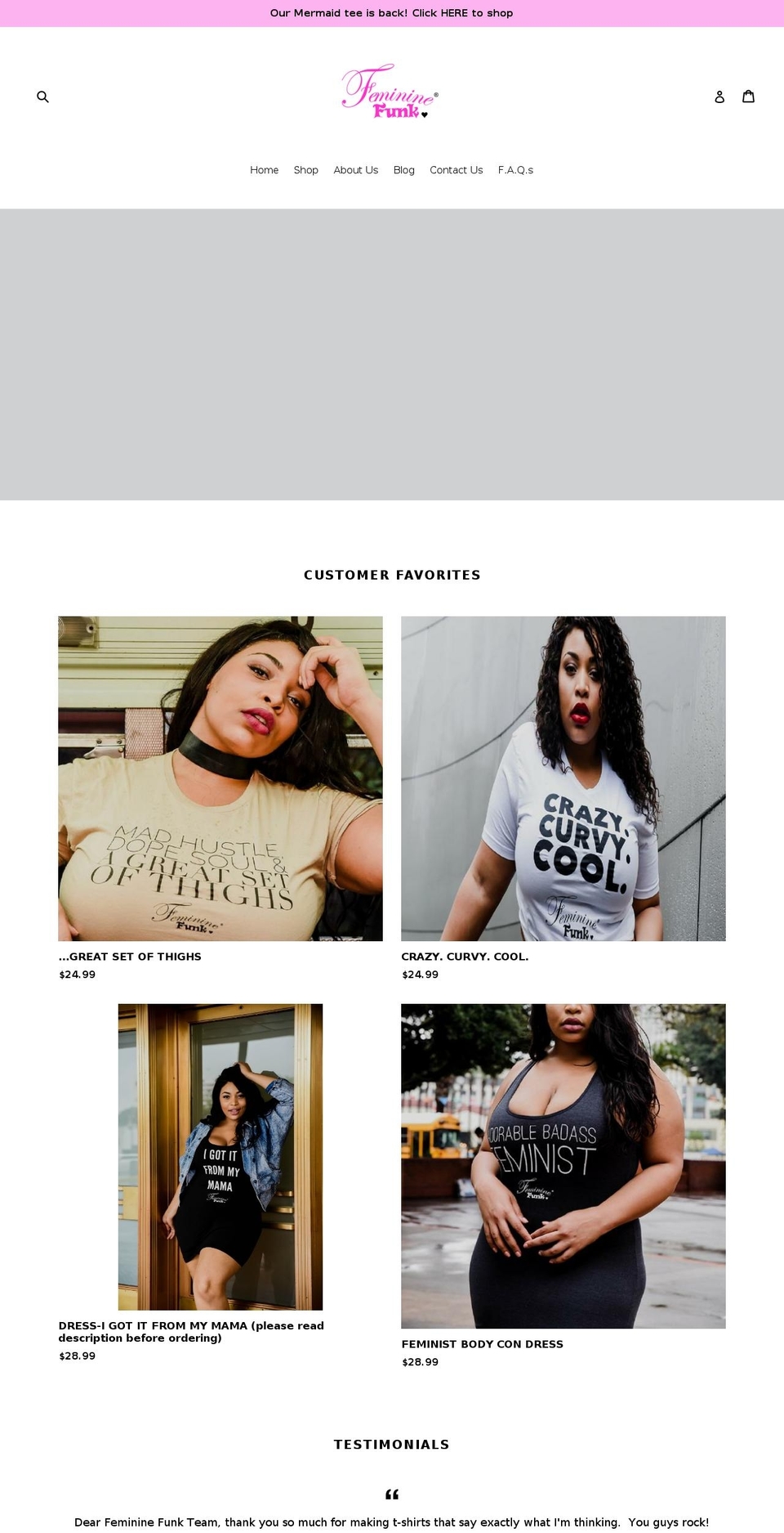 femininefunkclothing.com shopify website screenshot