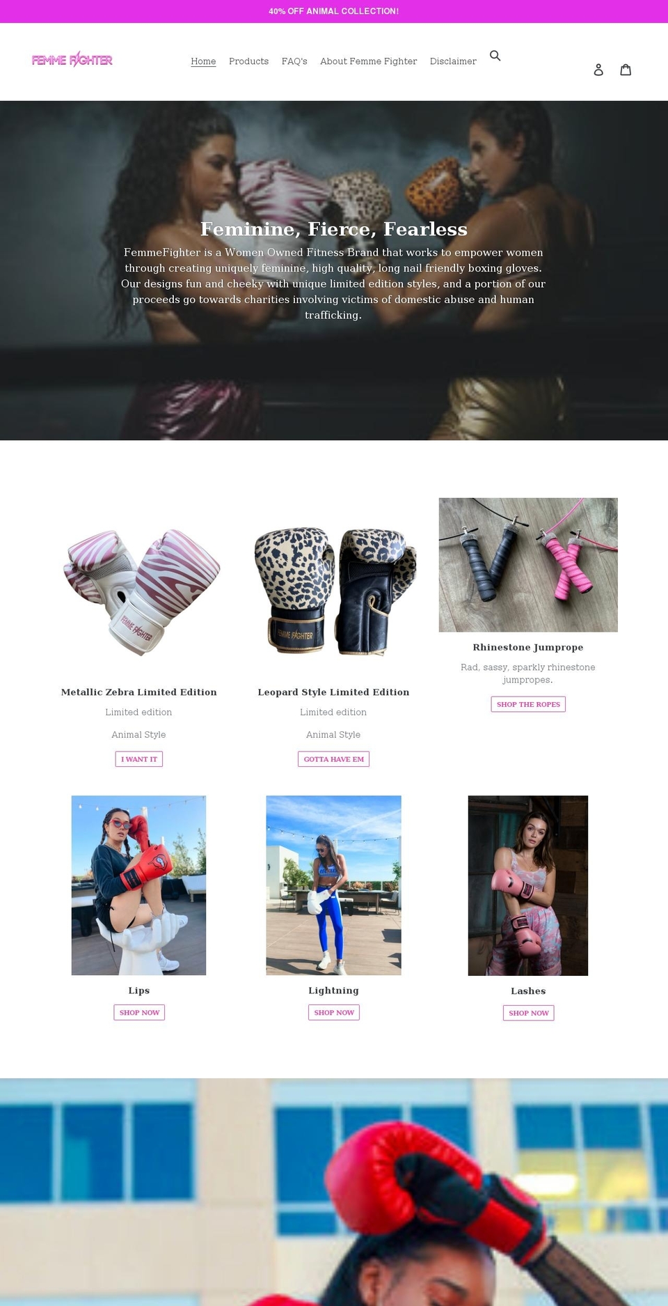 femmefighterofficial.com shopify website screenshot