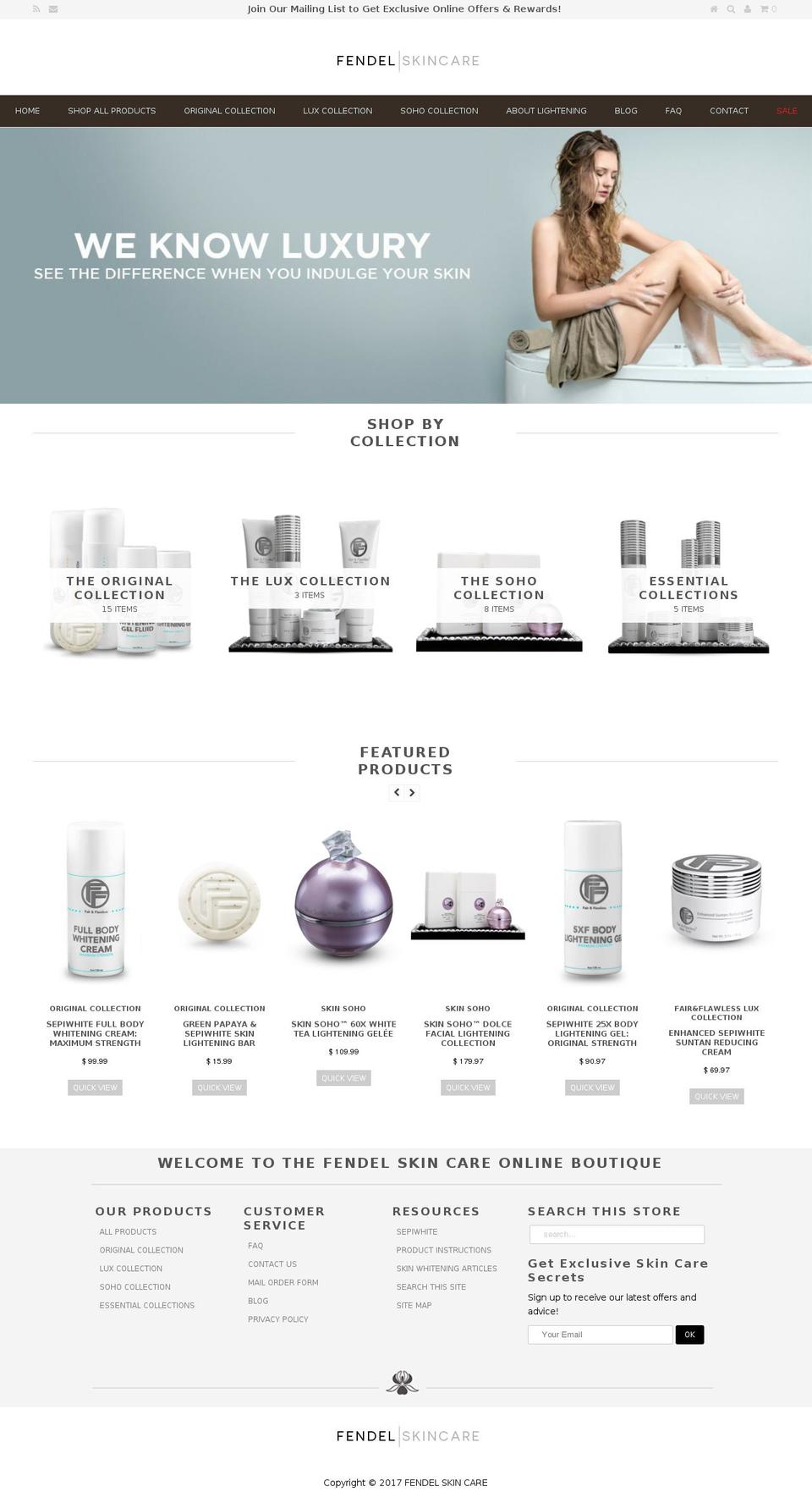 fendelskincare.com shopify website screenshot