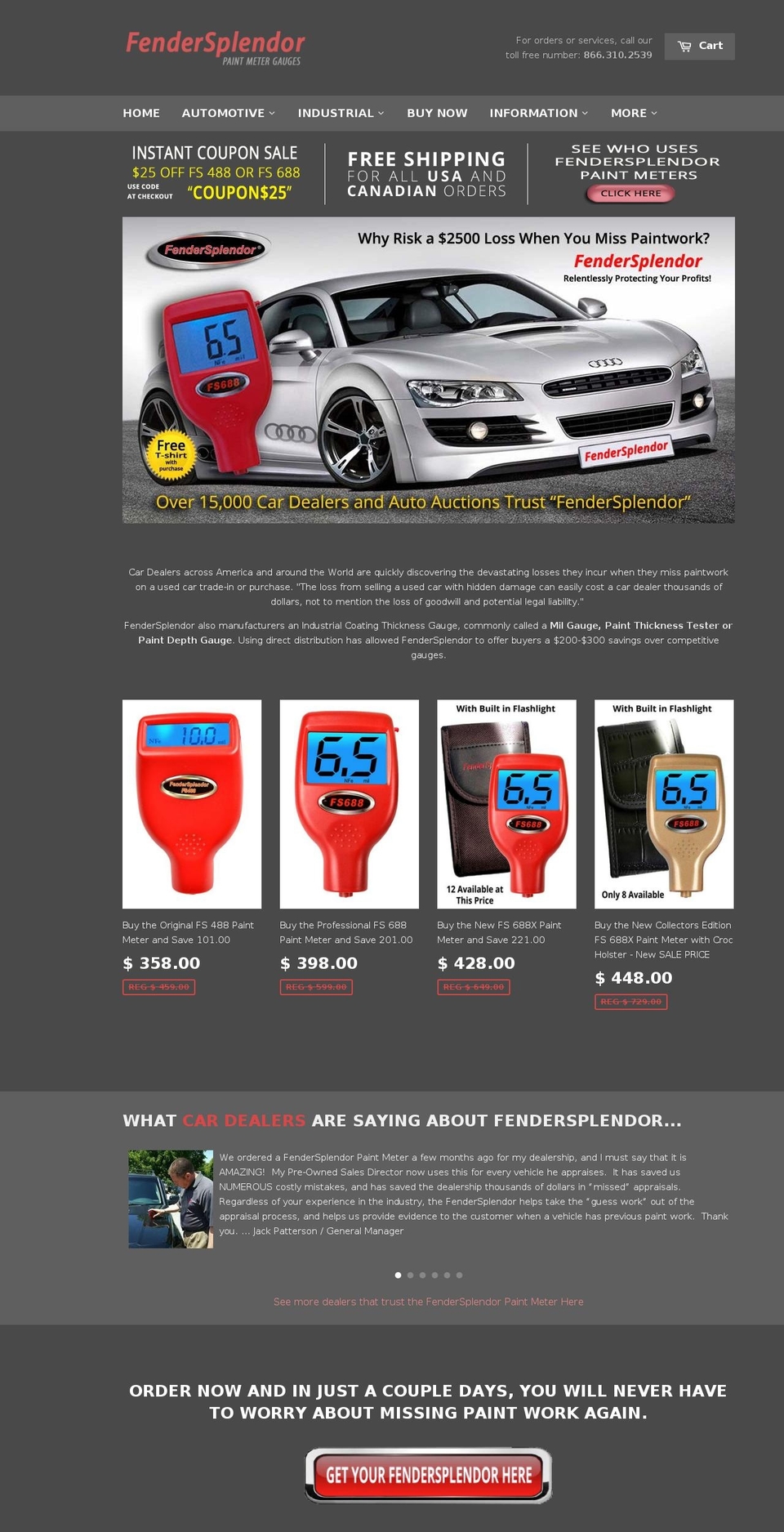 fendersplendormeters.com — Shopify storefront screenshot