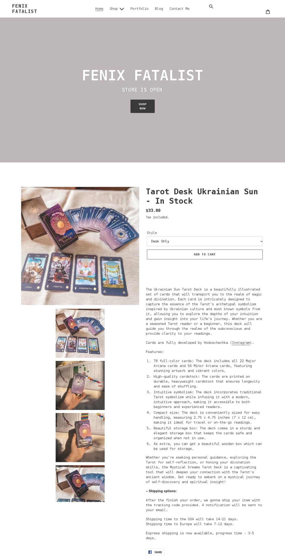 fenixfatalist.com shopify website screenshot