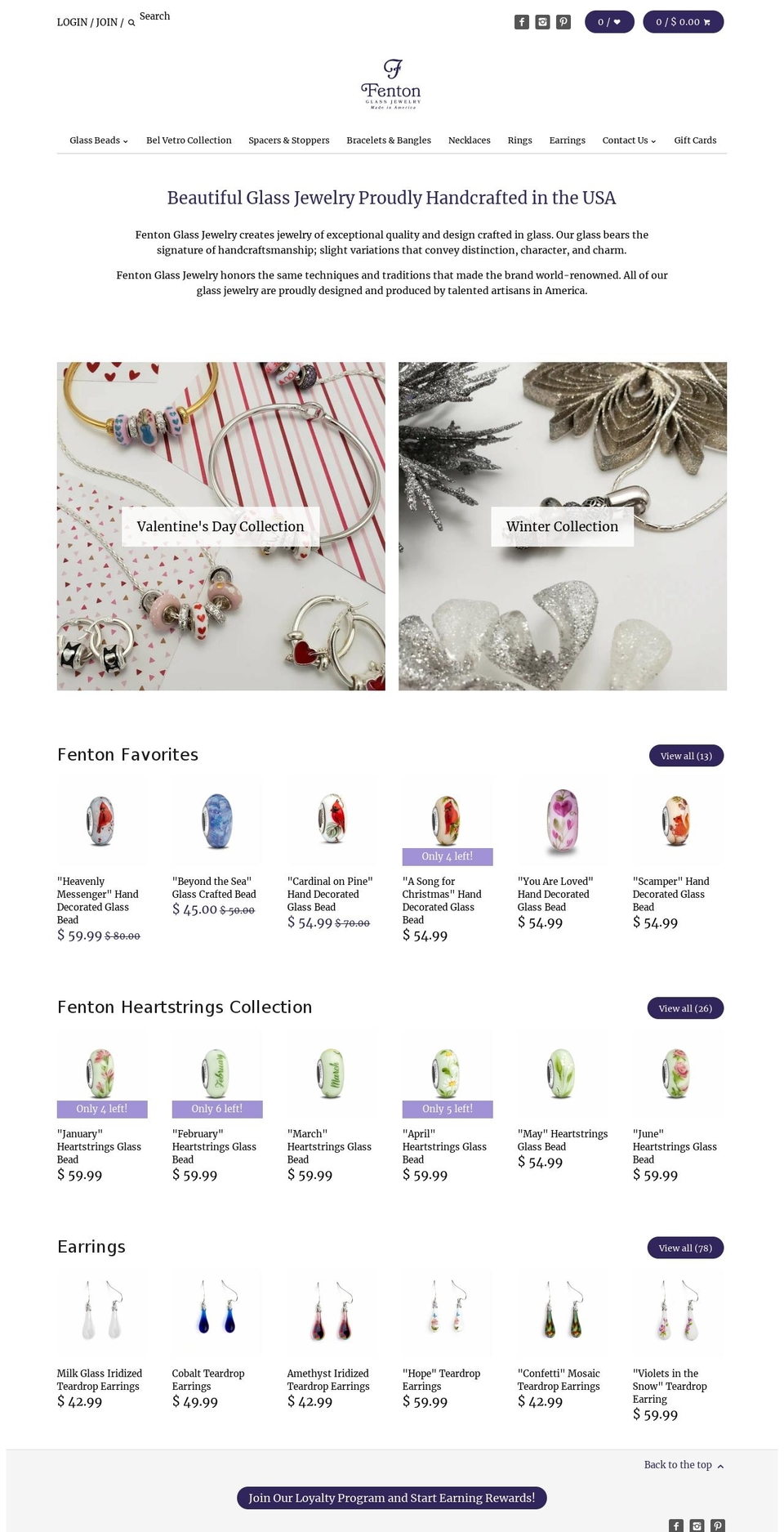 fenton-glass-jewelry.myshopify.com shopify website screenshot