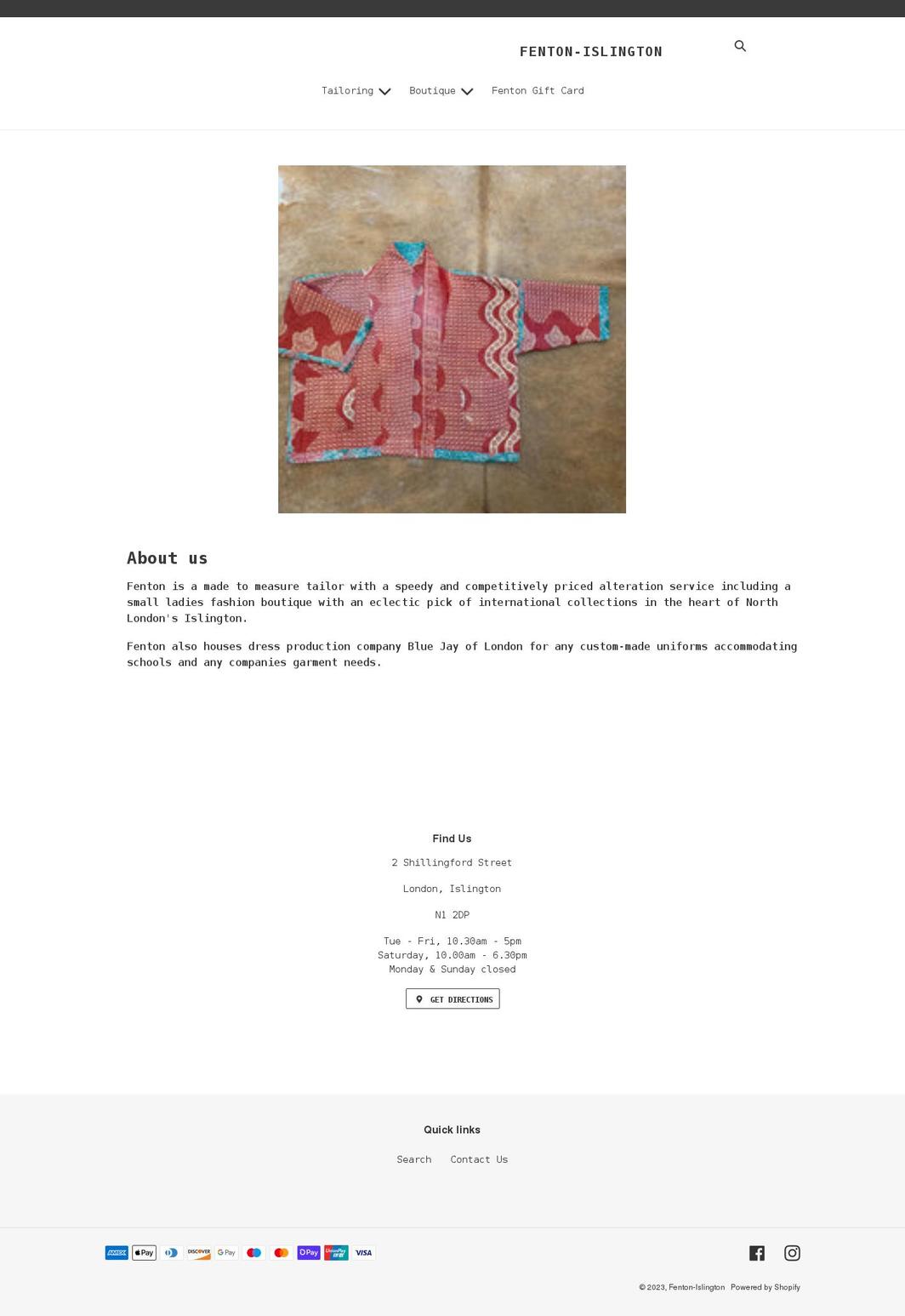fenton-islington.co.uk shopify website screenshot