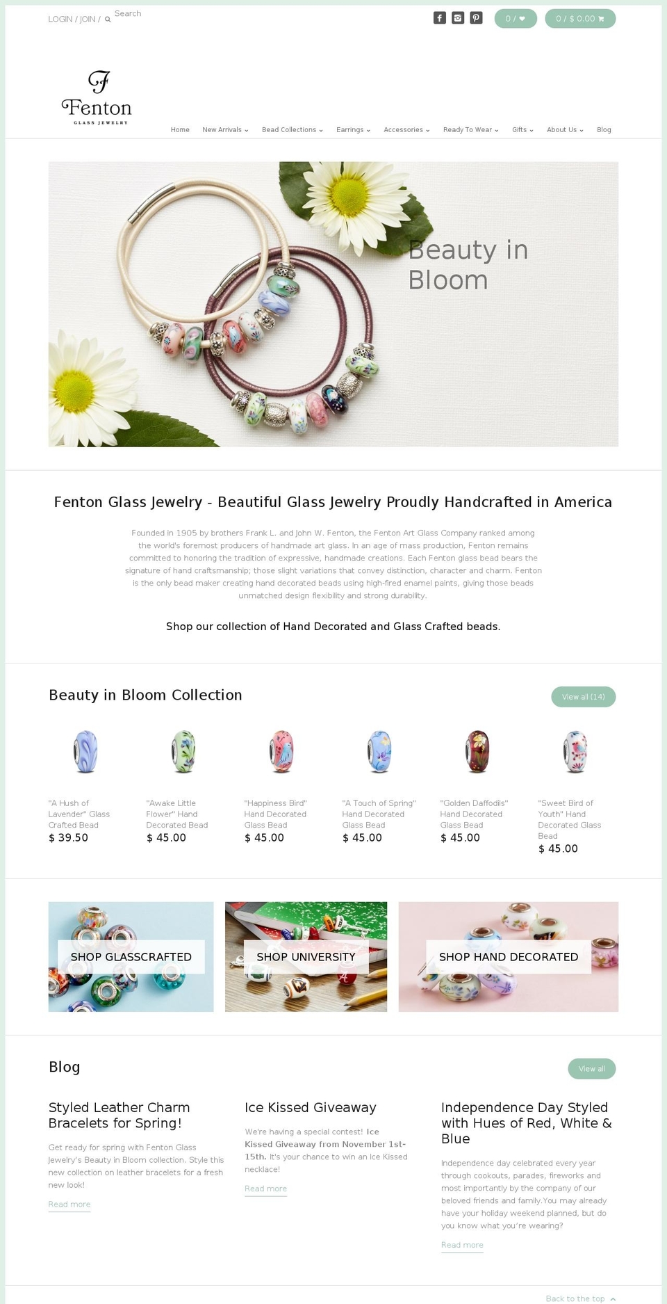 fentonglassjewelry.com shopify website screenshot