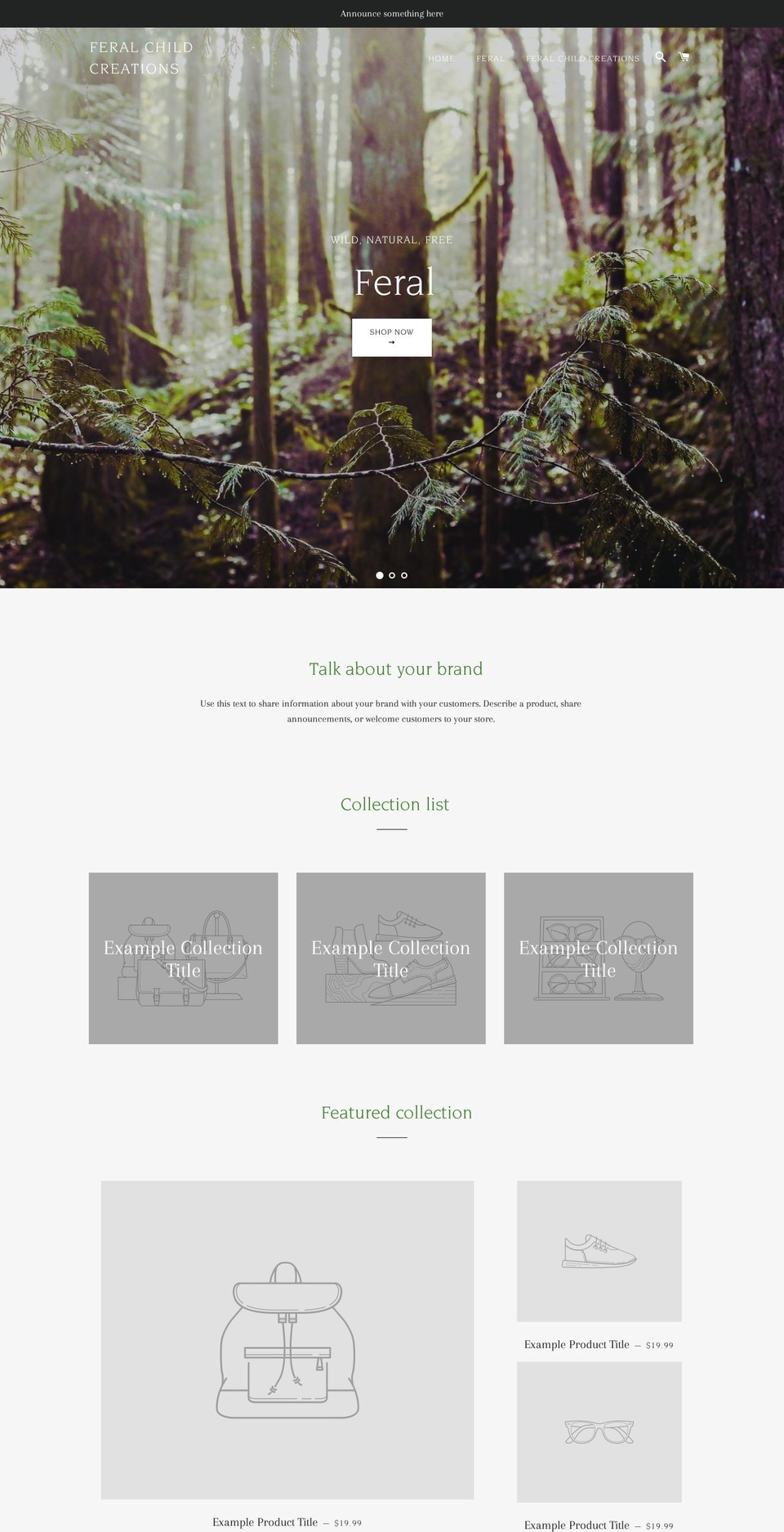 feralchildcreations.com — Shopify storefront screenshot
