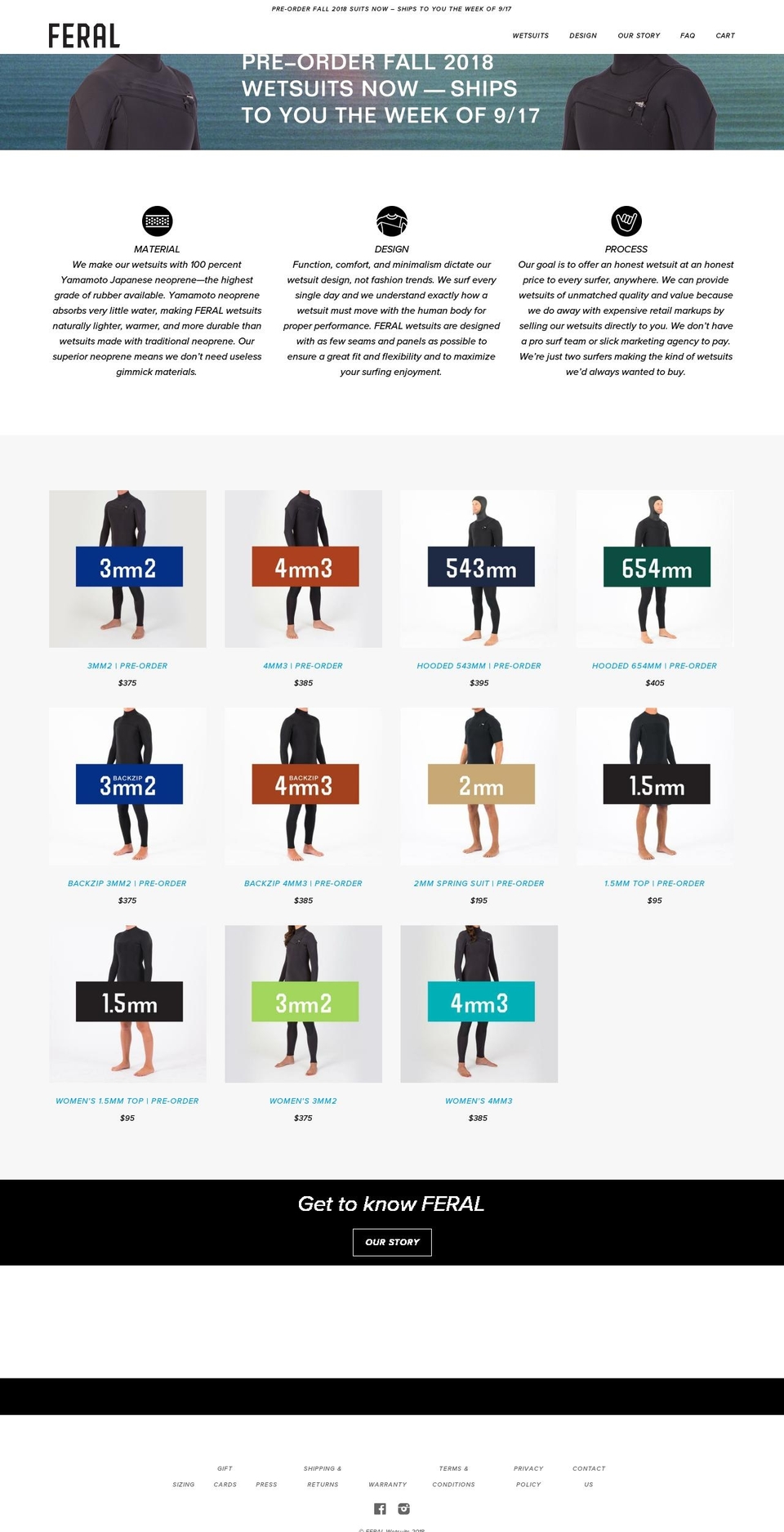 feralwetsuits.com — Shopify storefront screenshot
