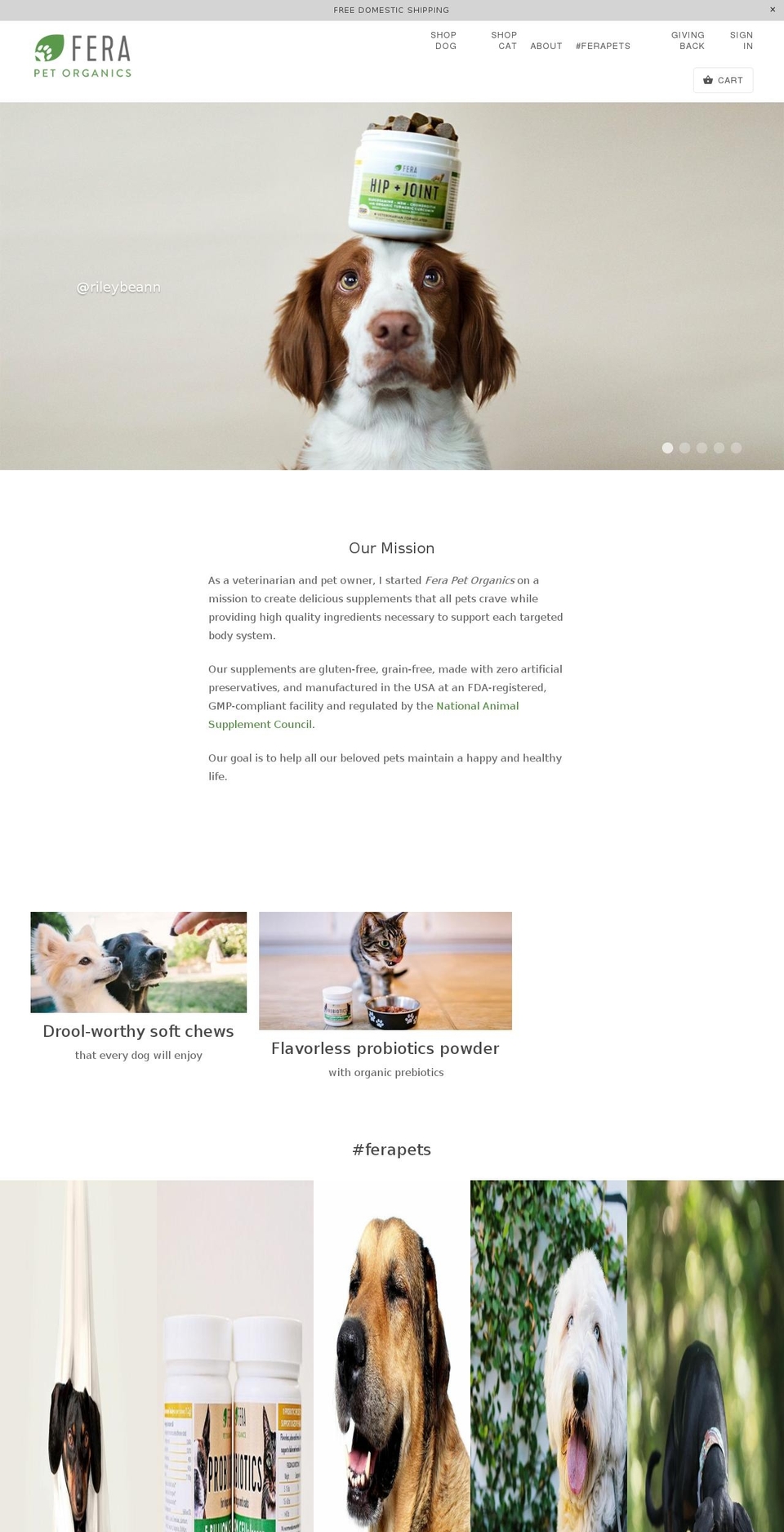 ferapetorganics.com shopify website screenshot