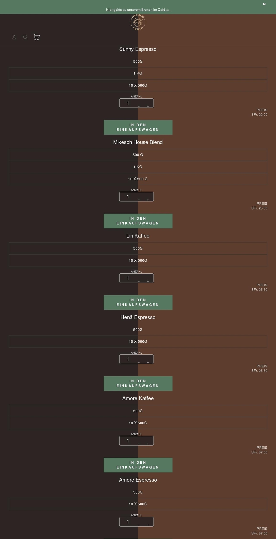 ferdinand-coffee.ch shopify website screenshot