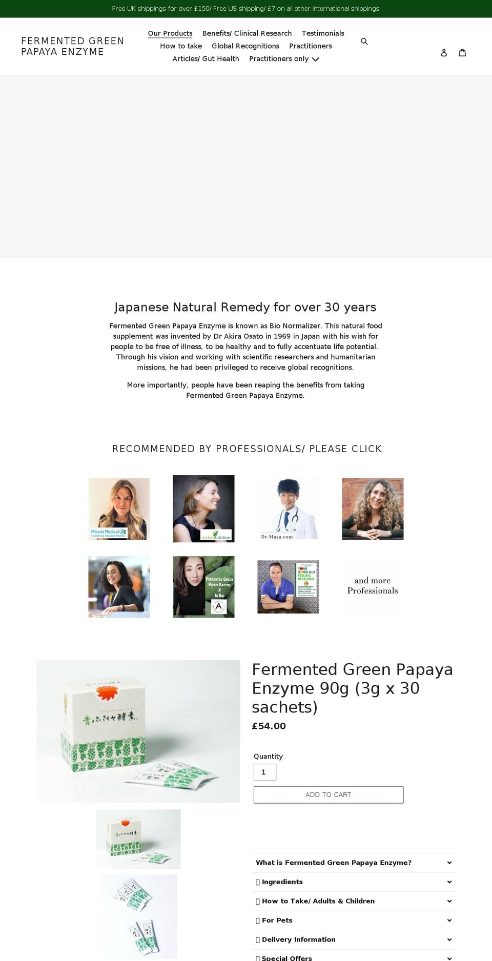 fermentedgreenpapayaenzyme.com shopify website screenshot
