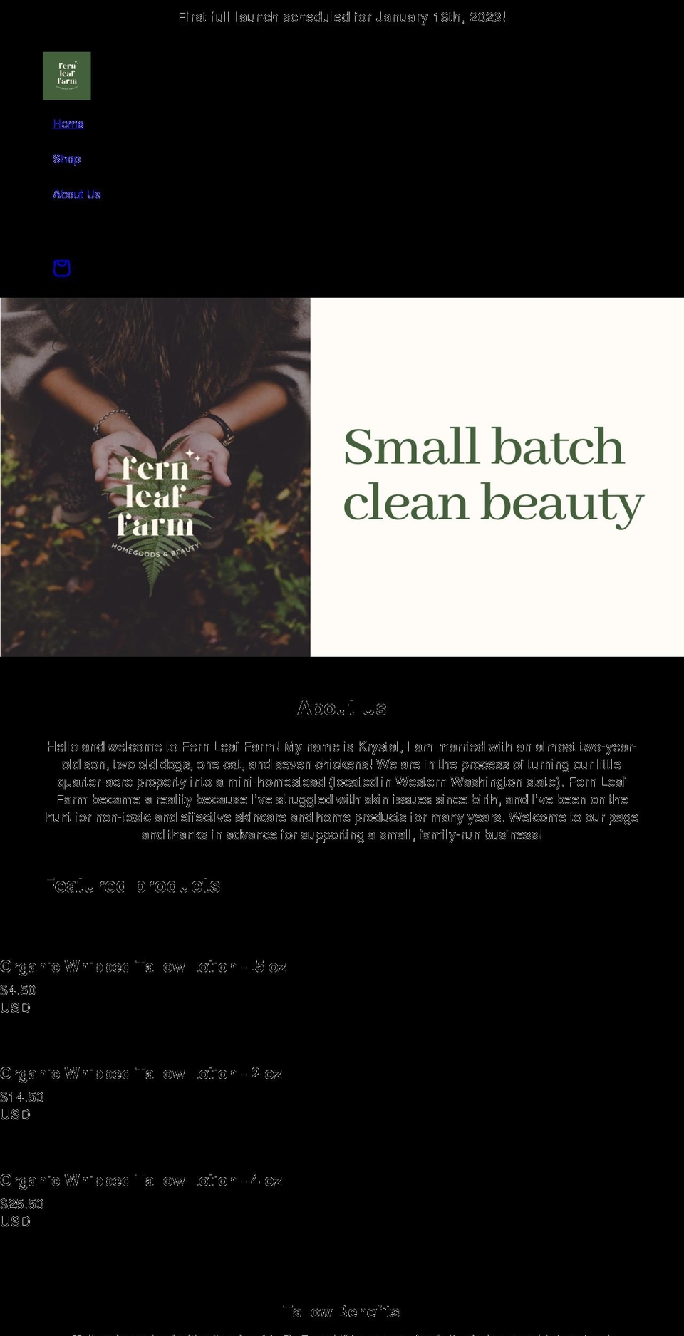 fernleaffarm.com shopify website screenshot