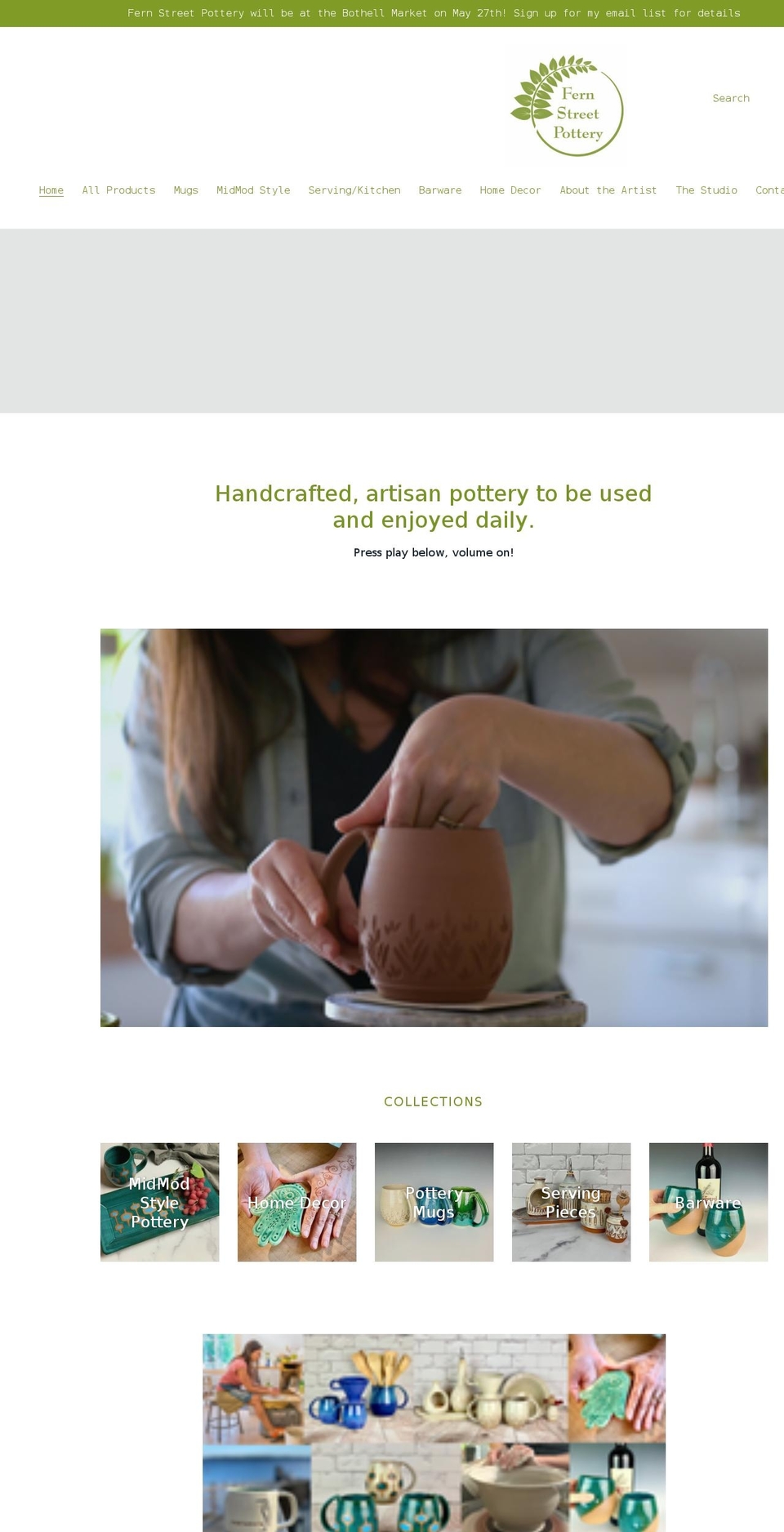 fernstreetpottery.net shopify website screenshot