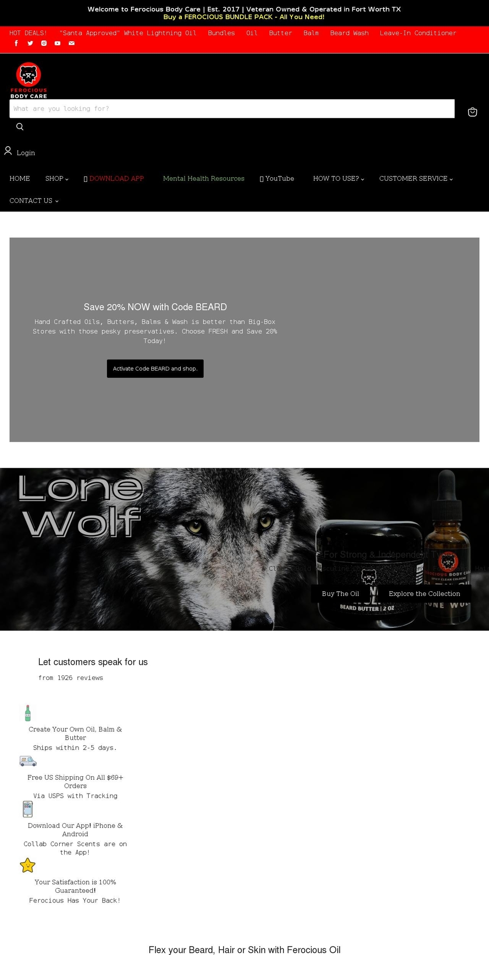 ferociousbeardco.com — Shopify storefront screenshot