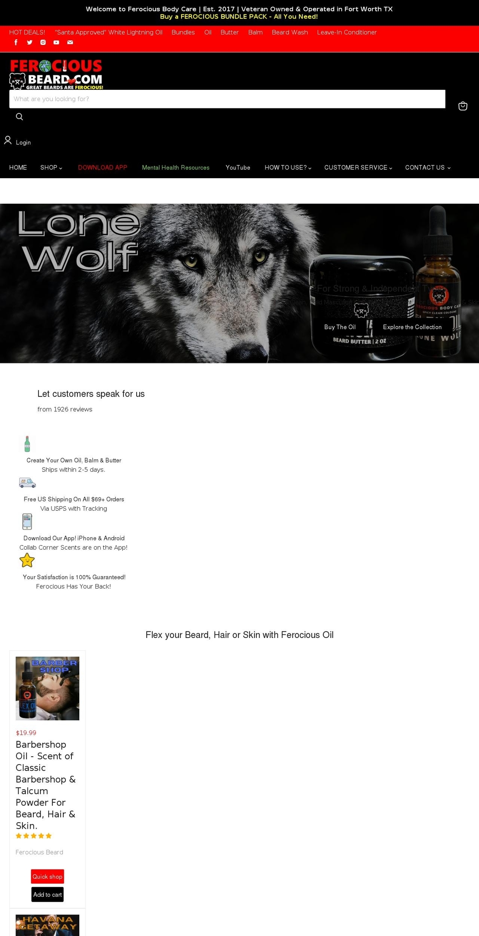 ferociousbeardcrew.com — Shopify storefront screenshot