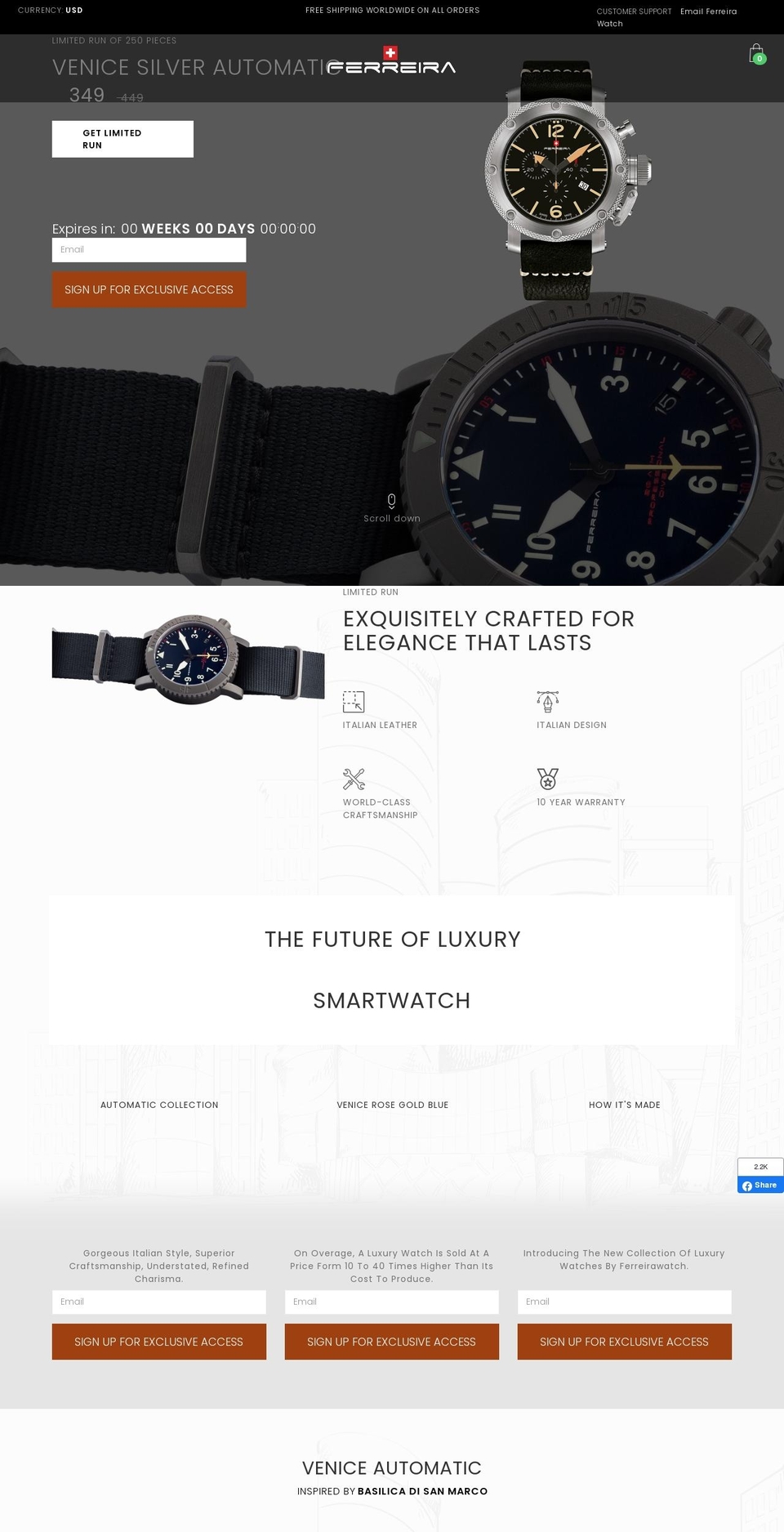 ferreirawatch.com shopify website screenshot