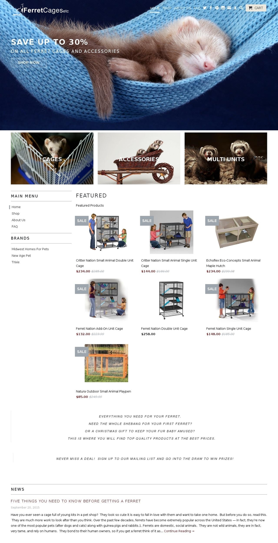 ferretcagesetc.com shopify website screenshot