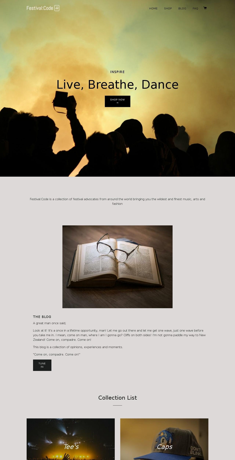 festivalcode.com shopify website screenshot