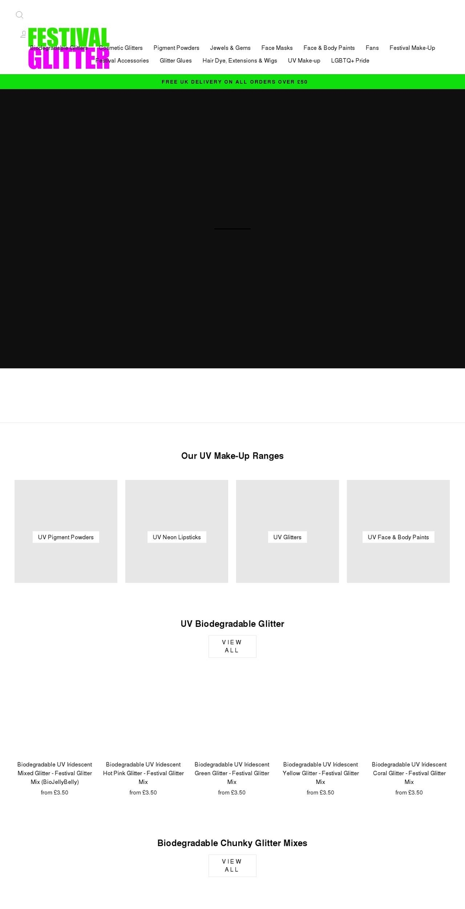 festivalglitter.co.uk shopify website screenshot