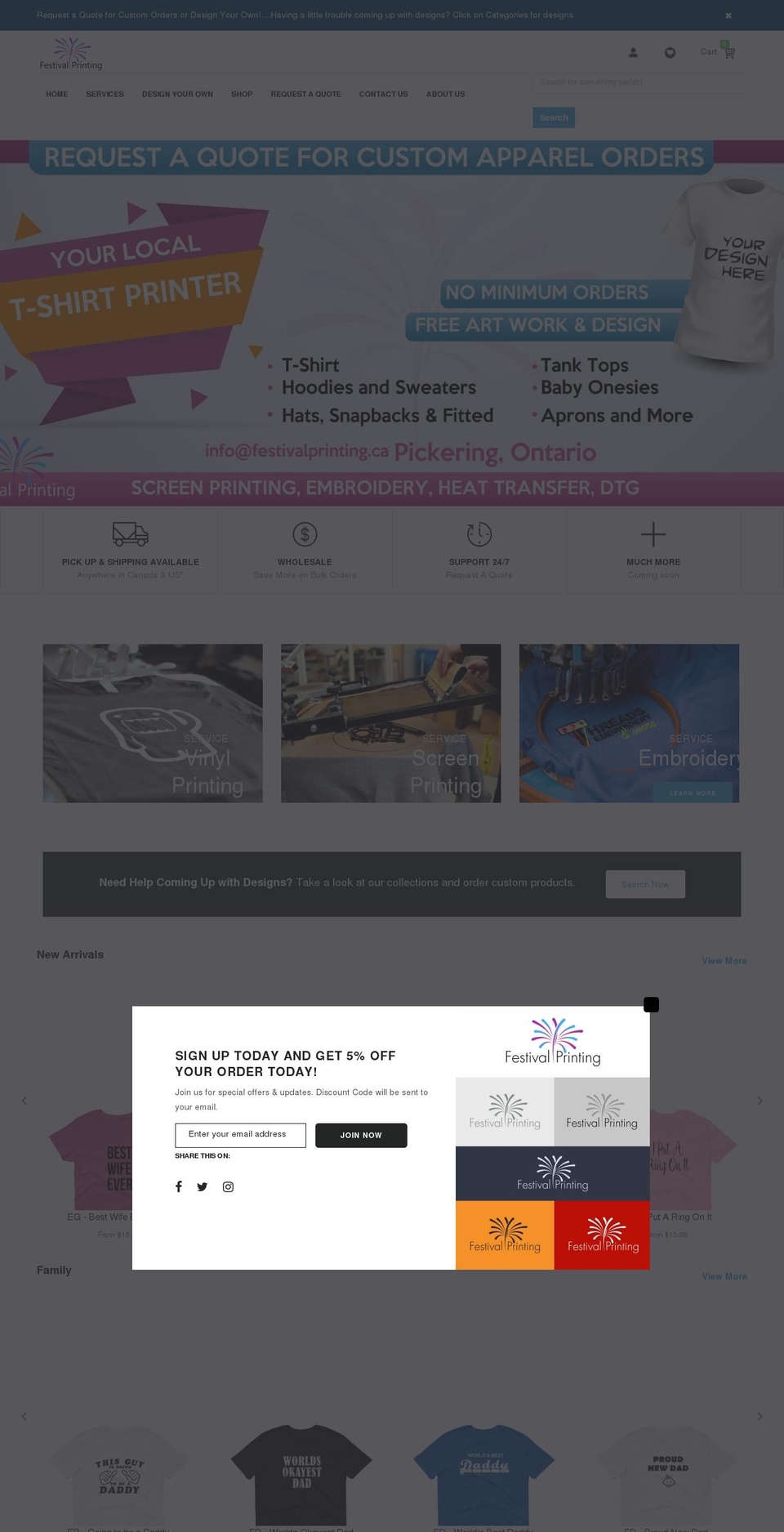festivalprinting.com — Shopify storefront screenshot
