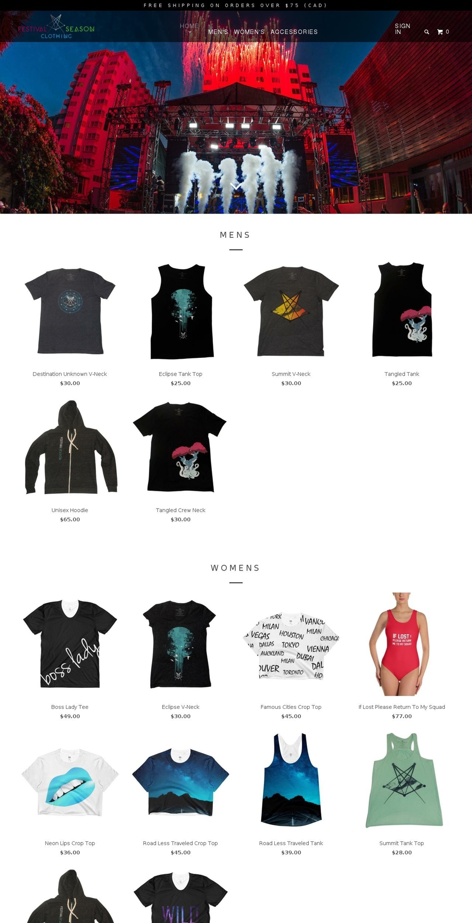 festivalseasonclothing.com — Shopify storefront screenshot
