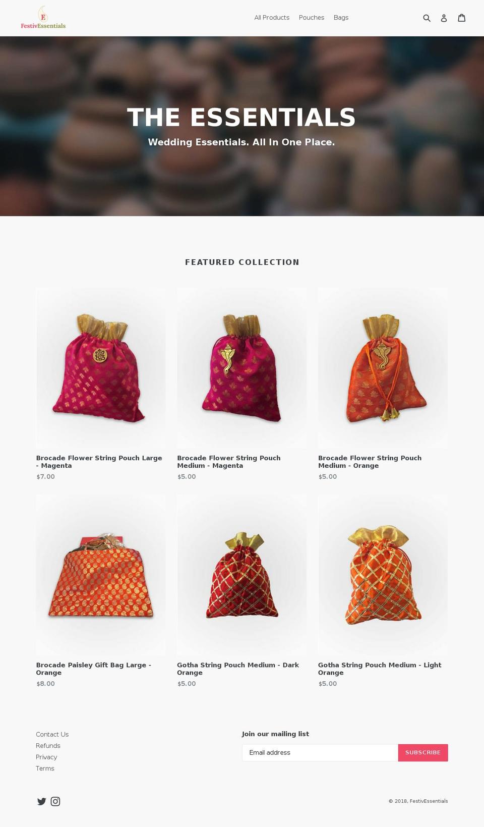 festivessentials.com — Shopify storefront screenshot