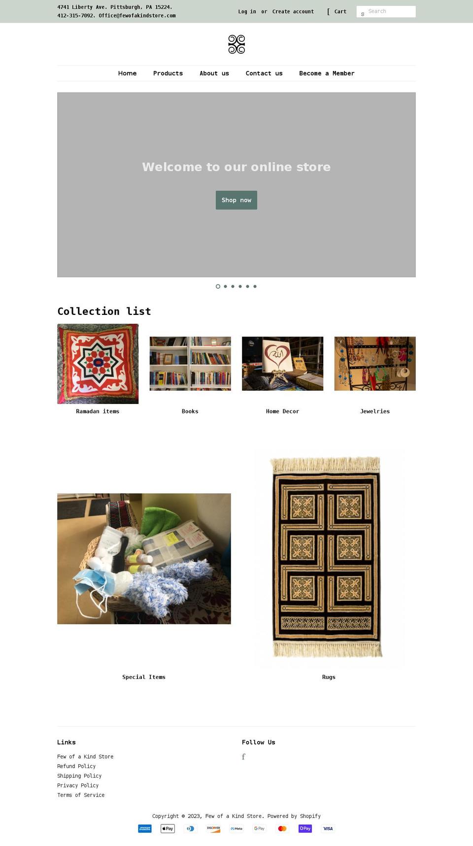 few-of-a-kind-store.myshopify.com shopify website screenshot