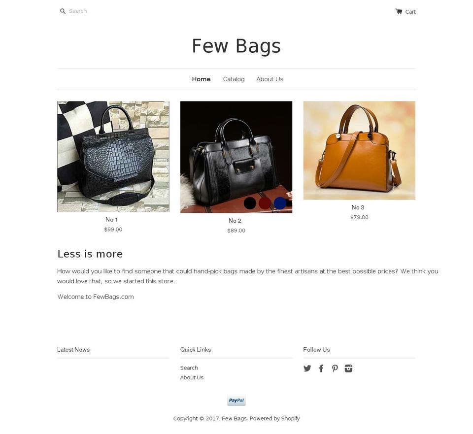 fewbags.com shopify website screenshot