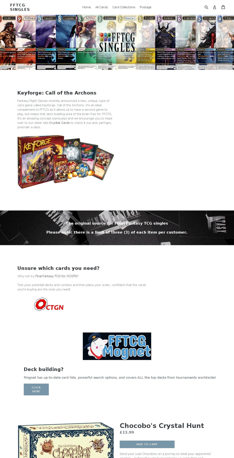 fftcgsingles.co.uk shopify website screenshot