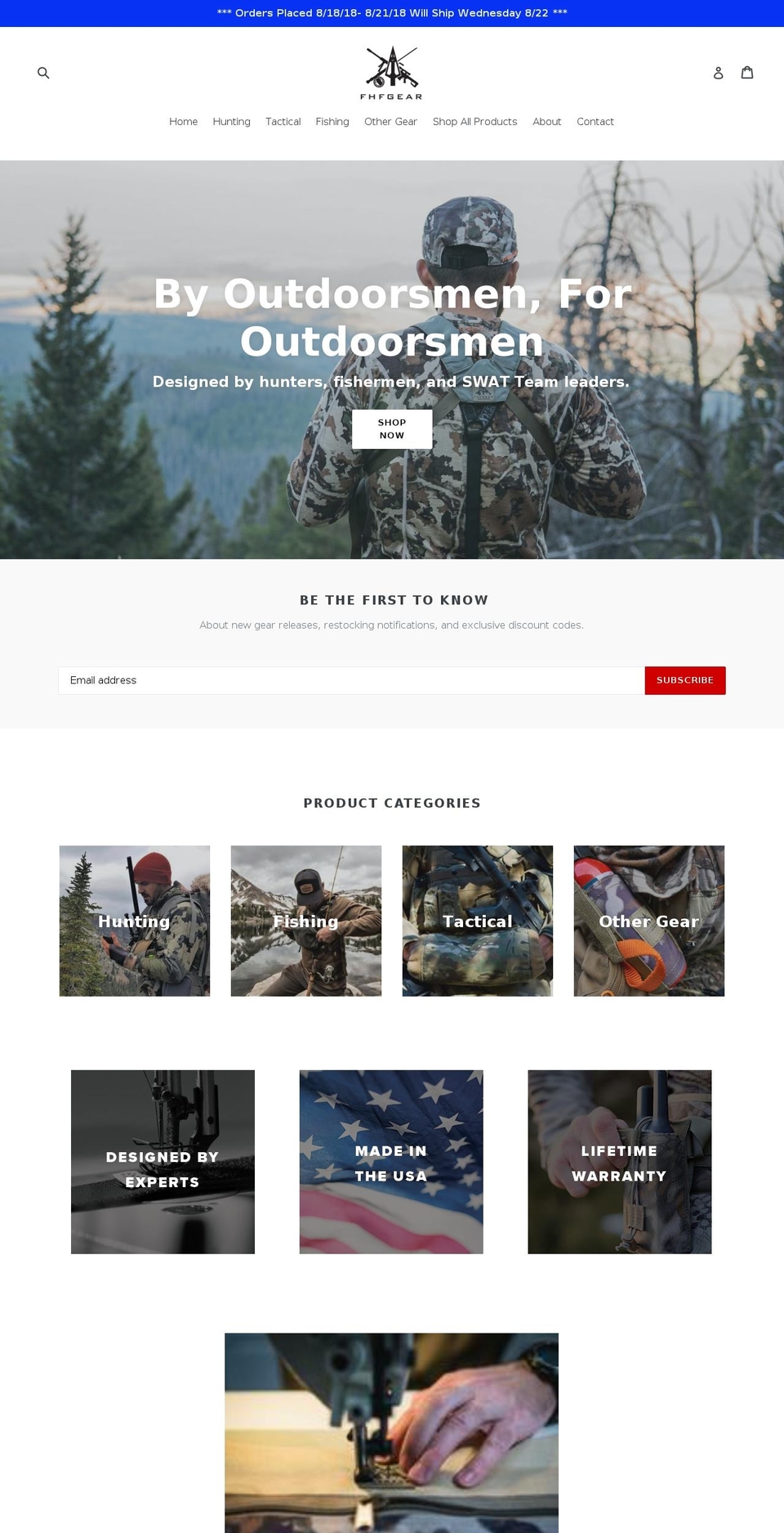 fhfgear.com shopify website screenshot