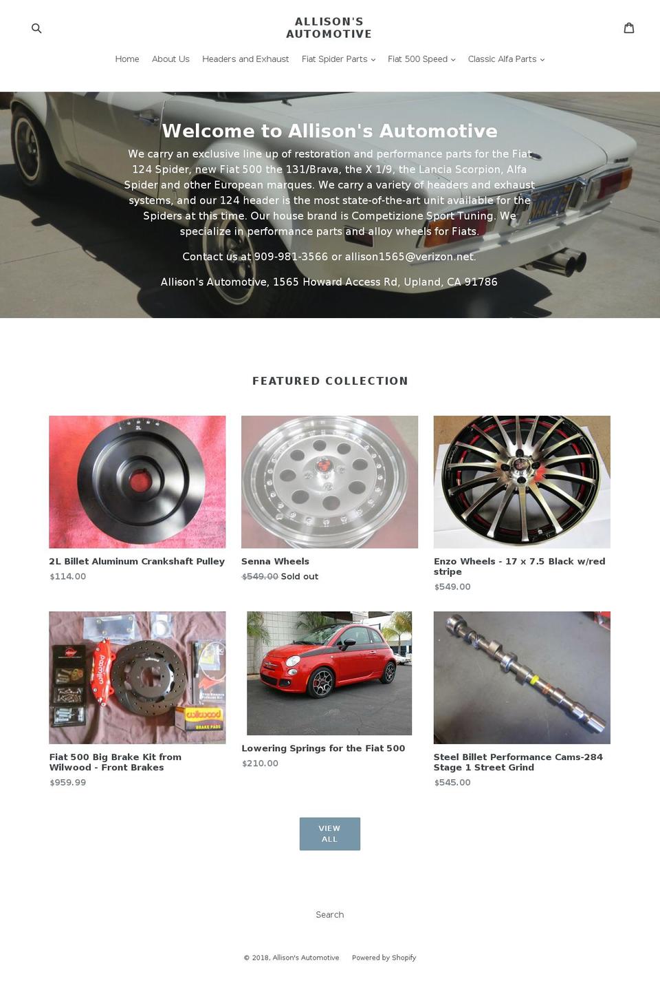 fiatspiderparts.com — Shopify storefront screenshot