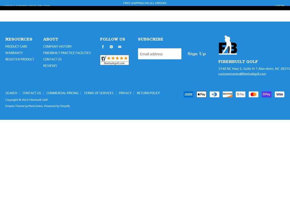 fiberbuiltgolf.com shopify website screenshot